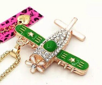 Amazing AIRPLANE NECKLACE!   Green / Gold *BETSEY JOHNSON*