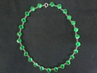 Art Deco Silver Emerald Green Gemstone Necklace, 1930s, View more