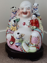 Antique Chinese Porcelain Famille Rose Buddha Statue 5 Children