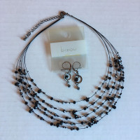 Black Beaded Necklace and Earrings Set