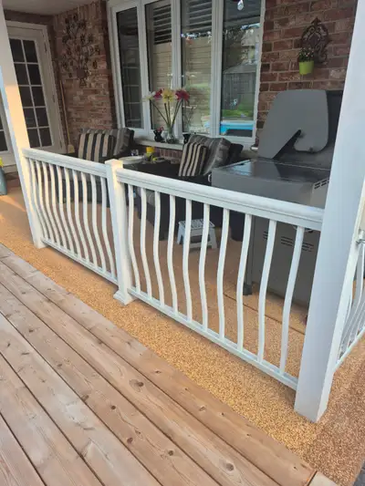 4 foot white vinyl rail. 2 sections with middle post including, View more