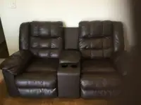 Three seat and two seat leather recliner sofas for resale
