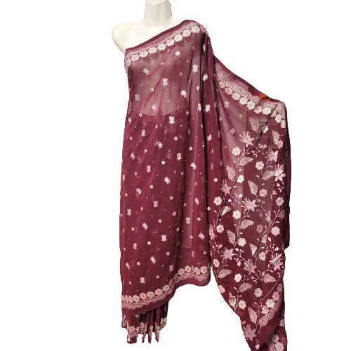 Maroon Saree Sequin Floral Pre Stitched READY TO WEAR Saree NEW in Women's - Dresses & Skirts in St. Catharines