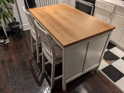 IKEA TORNVIKEN Kitchen Island + 2 Ekedalen Stools, View more