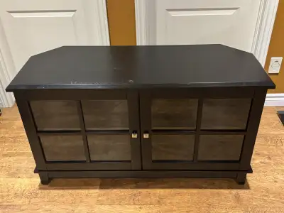 Black Corner TV unit 48 inchs wide at the front, 36 inchs at the back 18 inchs deep and 27 inchs hig...