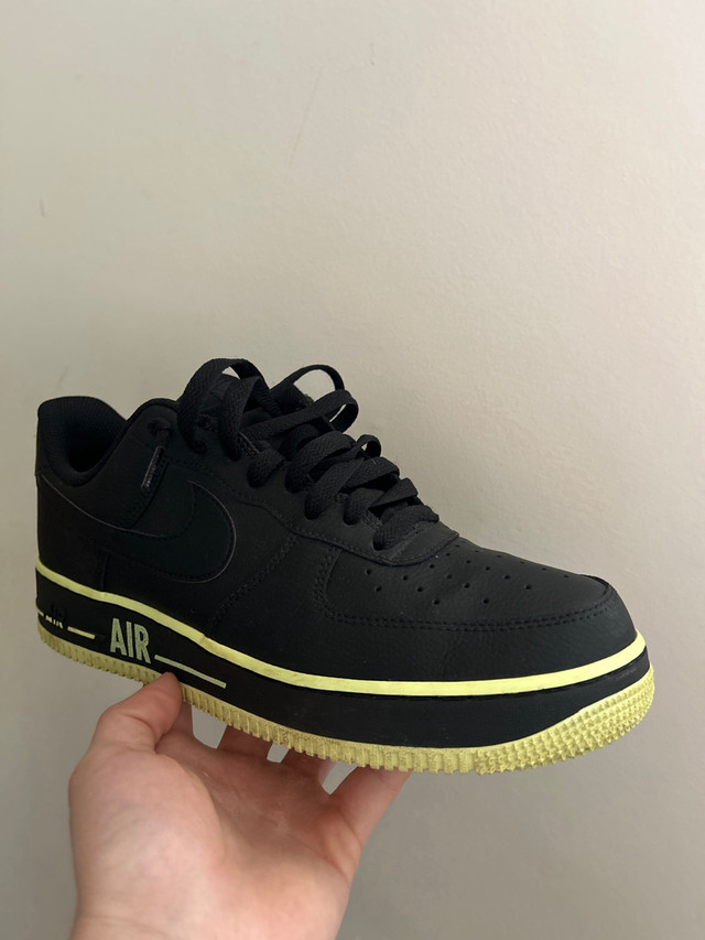 Nike Air Force 1 Black Leather Low Black Volt  in Men's Shoes in Cornwall
