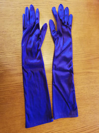 Purple Satin Elbow Length Gloves