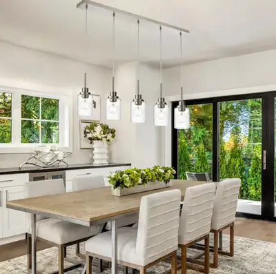5 Light Kitchen Island Chandelier, Modern Pendant Light, Ceiling Lighting Metal Fixture with Seeded...
