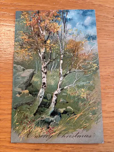Vintage Christmas Postcard - Birch Trees, View more