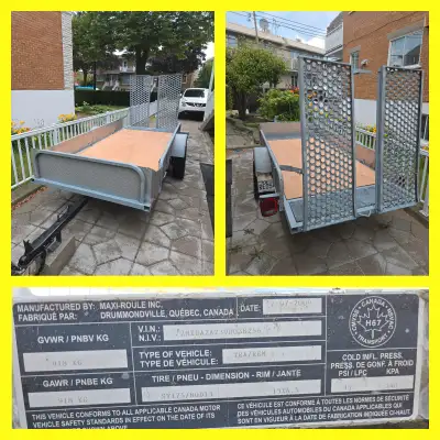 Remorque Maxi roule Galvanisé 4.3 pi x 10 pi capacité 2000 lbs avec rampe valeur $4595 + taxes galva...
