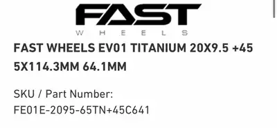 Enhance your vehicle's performance with these used Fast Wheels EV01 titanium wheels, sized at 20x9.5...