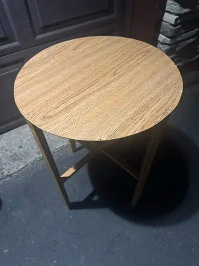 Round wooden side table, View more