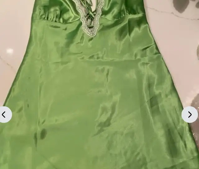 More To Come. Green satin halter neck cami slip dress