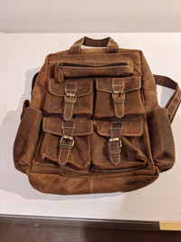 Brown leather backpack