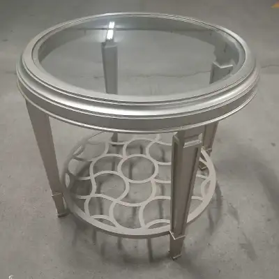 End Side Coffee Table Living Room Round Glass Wooden Silver, View more