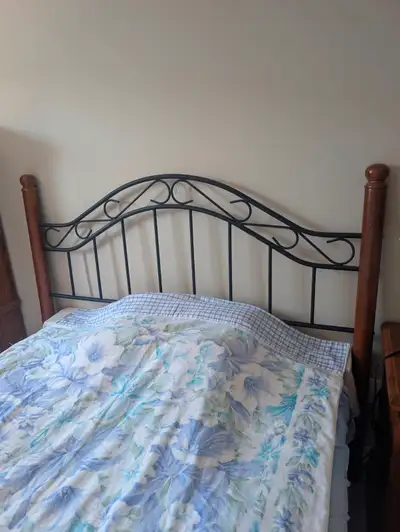 Wood and iron double-sized headboard, View more