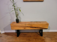 Custom made live edge timber log slab benches 