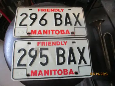 1983 MANITOBA CAR LICENSE PLATE MATCHING PAIR $20. MANCAVE DECOR, View more