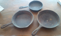 3 Smaller Cast Iron Frying Pans, 2 8" and 1 6.5", See Listing