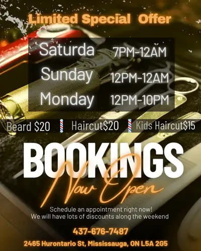 Welcome in our home service We open booking now for special limited offer Beard $20 Haircut $20 Kids...