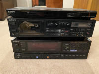 SONY STEREO RECEIVER, CASSETTE DECK, AND CD/DVD PLAYER