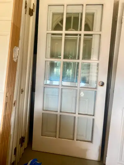 interior/exterior Solid wood French door with bevel glass 36”x81.5” good condition Asking $120