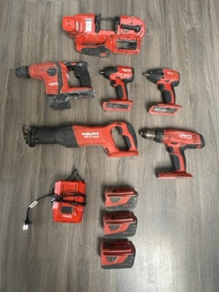 Hilti Cordless Tool Lot #3 Hammerdrill, bandsaw, batteries drill, used for sale  