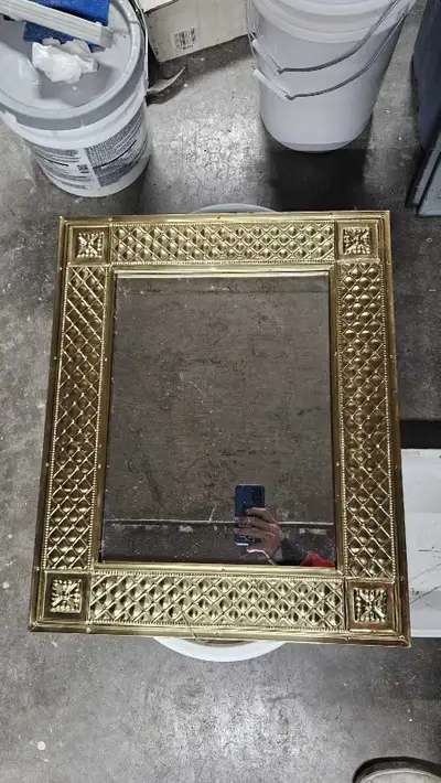 vintage-style embossed gold-tone wall mirror, View more