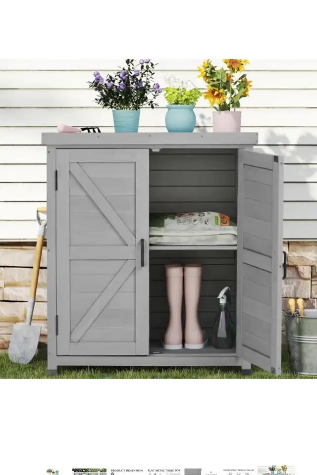 Outdoor Storage Cabinet & Potting Bench Table with Metal Top, Wo in Patio & Garden Furniture in Hamilton - Image 7