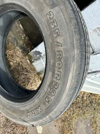 3 of Michelin 235/80R22.5 XRV tires best one is 12/32nds or 9.5MM the other two are 10/32 and 9/32nd...