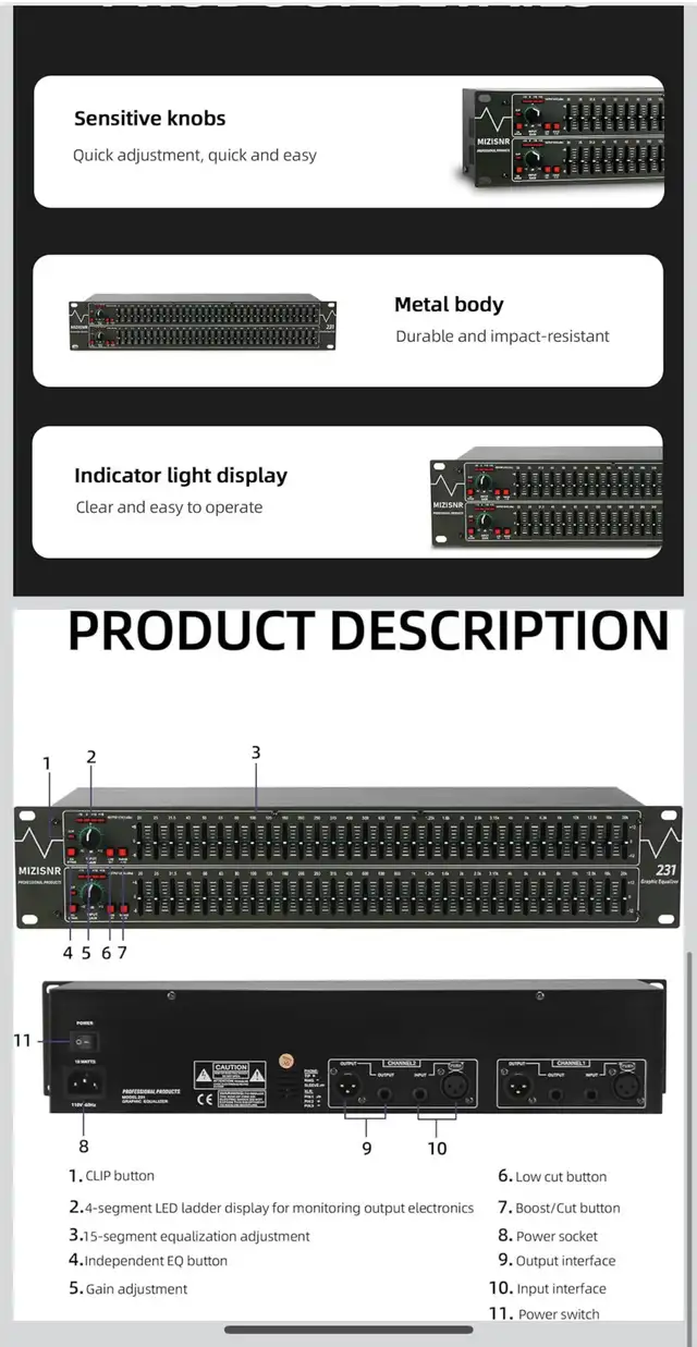 Graphic Equalizer 31-Band Stereo EQ for Home Audio, Dual Channel in Performance & DJ Equipment in Kitchener / Waterloo - Image 5