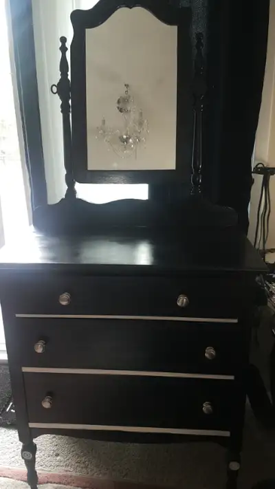 This Beautiful Antique 3 drawer dresser with Swivel Mirror, View more