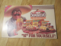 Sombrero Mexican Food Cardboard Poster Vintage RETRO Advertising