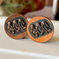 Vintage MCM Copper Clip On Earrings f. Three Monkeys