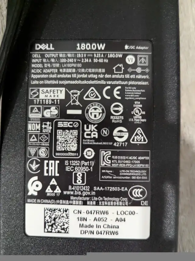 Dell 180 watt power for dock and high power precision laptop in Laptop Accessories in Markham / York Region - Image 3