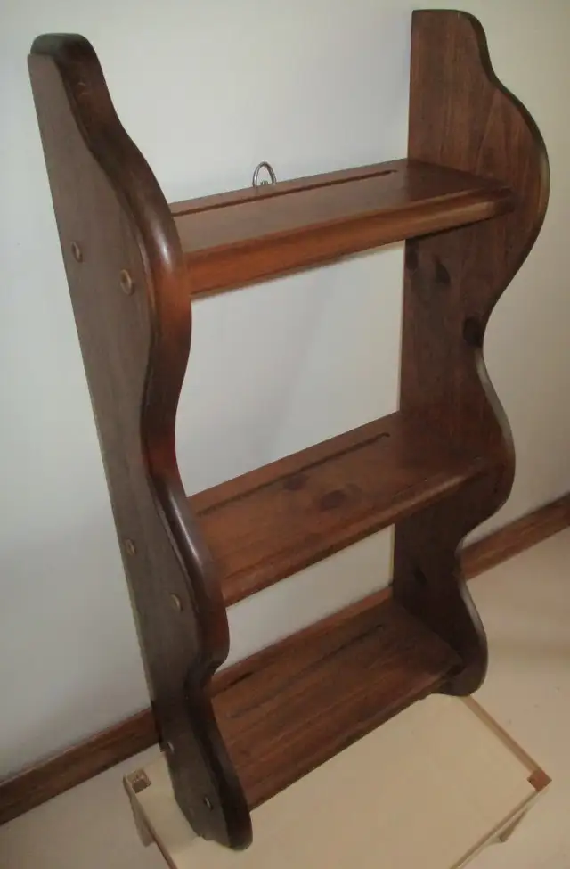 Used wooden Pine 3 tier wall mount hanging shelf63838168774275120