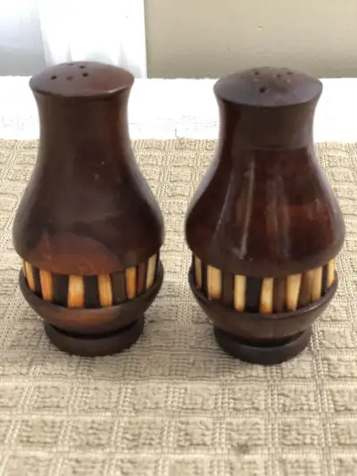 Vintage Ethiopian 4" High Olive Wood Salt & Pepper Shakers With, View more