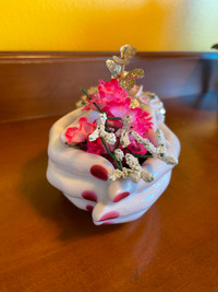 Vintage Pink Porcelain Hands Planter Trinket Jewelry Dish
