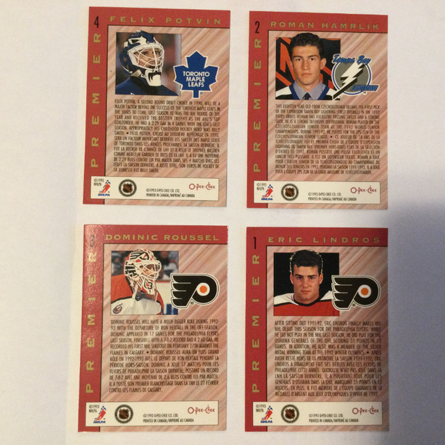 1993 NHL Hockey O-Pee-Chee Premier Rookie Insert 4 Card Set in Arts & Collectibles in Oshawa / Durham Region - Image 2