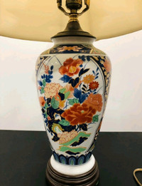 Vintage Imari handpainted porcelain lamp on rosewood stand