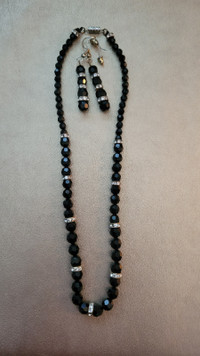 Black Crystal Necklace and Drop Earrings