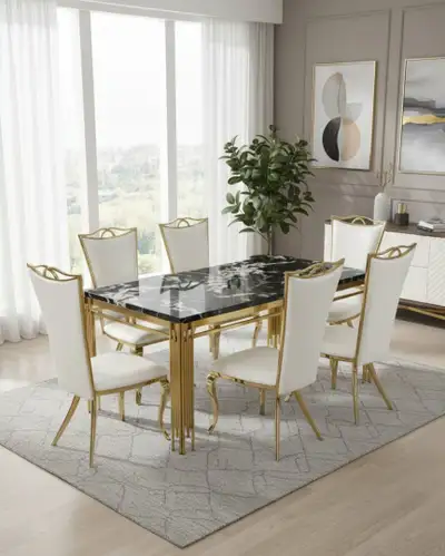 Luxury Dining Set – White Gold Combination, View more