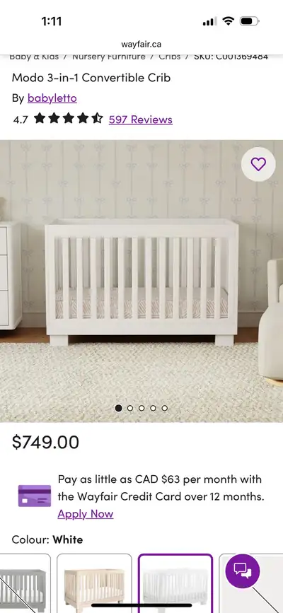 Convertable Crib 3 in 1 bed Baby Letto, View more