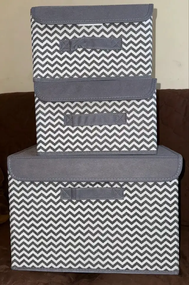 Set of 3 Chevron Storage Bins With Lids