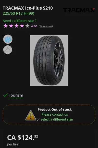 TracMax Ice Plus Tires 225/60R17. All info provided on pics and from online sources. Please read for...
