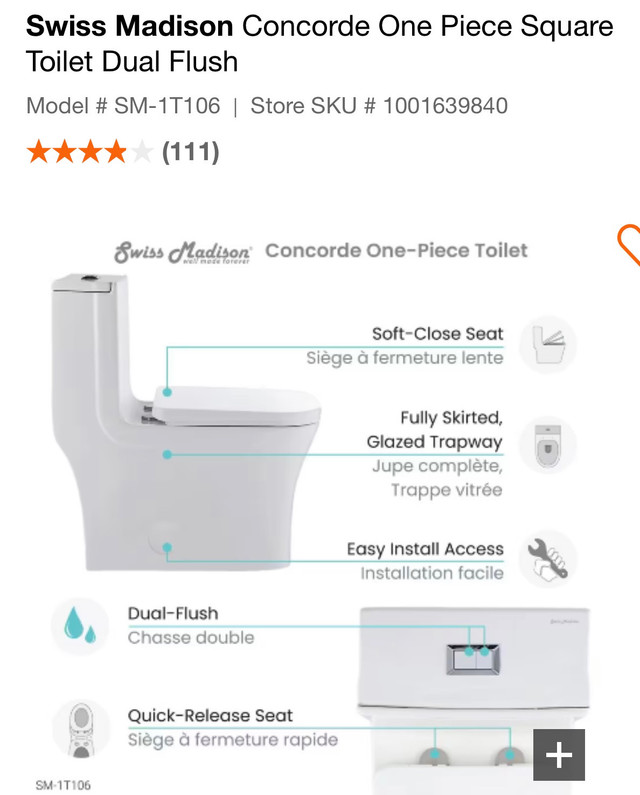 Toilet Swiss Madison dual flush one piece  in Bathwares in Markham / York Region - Image 3