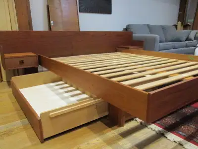 With 2 Storage Drawers, Queen, Teak Bed Frame withFloating Side, View more