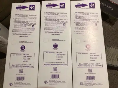 Three brand new Merv 11 furnace filters. Size is 15 3/8 x 21 7/8 x 5 1/4 inches. Part number is MO-1...
