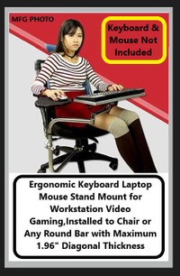 (NEW) Keyboard Laptop Mouse Stand Mount to Chair (Bar 1.96” MAX)