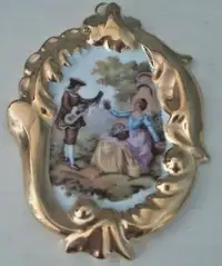 Limoges France Gilded Gold Framed Courting Couple Porcelain Pict